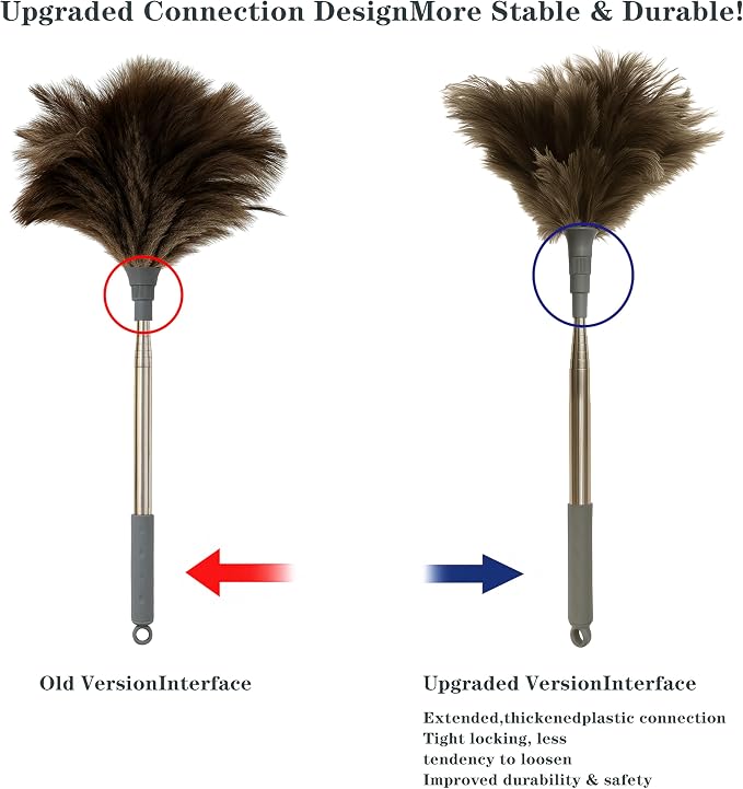 Ostrich Feather Duster, 79 Inch (2m) Extra Long Extendable Telescopic Handle Cleaning Tool, Natural Soft Feather Brush for High Ceiling Fan, High Shelves and Home Cleaning