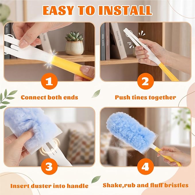 200 Pcs Disposable Dusters Refills Bulk Heavy Duty 360° Dusters Refill with 3ft Extended Handle and Short Handle, Multi Surface Replacement Duster Kit for Cleaning Ceiling Fan (Blue,White)