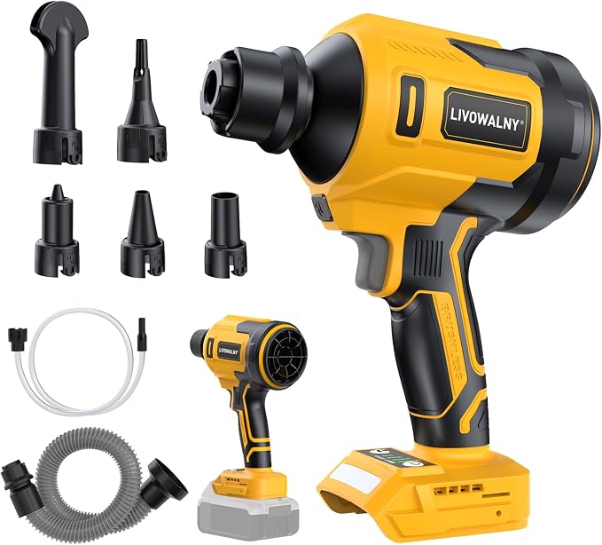 LIVOWALNY Upgraded Air Blower Compatible with Dewalt 20V Battery, 4-in-1 Compressed Air Duster, 480MPH, 120,000 RPM Brushless Motor, 4-Speed Leaf Blower for Car, Pc, Workshop (Tool Only,No Battery)
