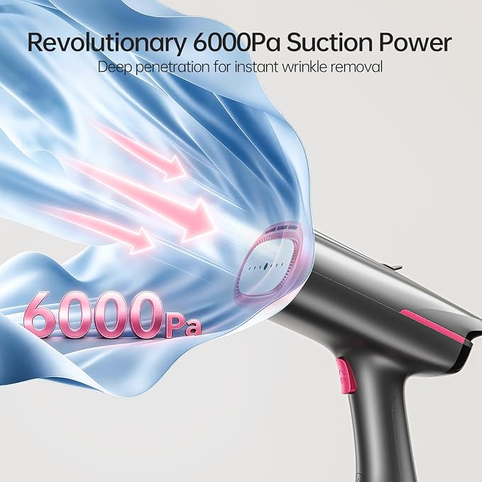 Dr.flash Vacuum Steamer for Clothes, 2-in-1 Home Garment Steamer and Iron, 6000Pa Strong Suction, 3 Modes with LED Display, 270ml Tank, Professional Wrinkle Remover (for 110-120V Use)