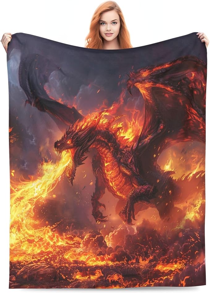 Dragon Blanket Fire Dragon Decor Throw Blanket Cozy Plush Flannel Fleece Warm Soft Lightweight Fuzzy Blanket Dragon Lovers Gifts for Boys Girls Teens Women for Bed Sofa Couch 40"X50"