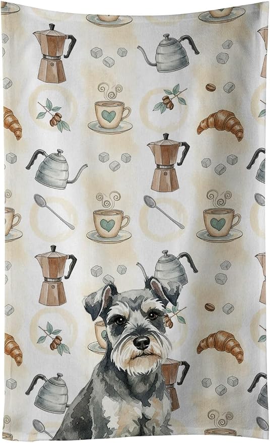 Caroline's Treasures Miniature Schnauzer Coffee Bar Kitchen Towel Velour Plush Front and Cotton Loop Back Machine Washable