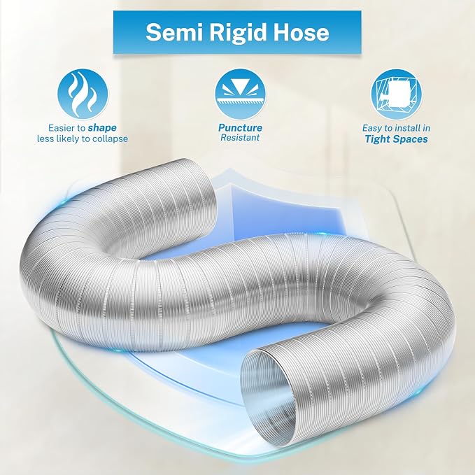Hon&Guan Magnetic Dryer Vent Coupling Connector Kit DV180 with 4'' 2.6FT Semi Rigid Dryer Vent Hose for Tight Space & Aluminum Foil Tape,2 Clamps(Gray)