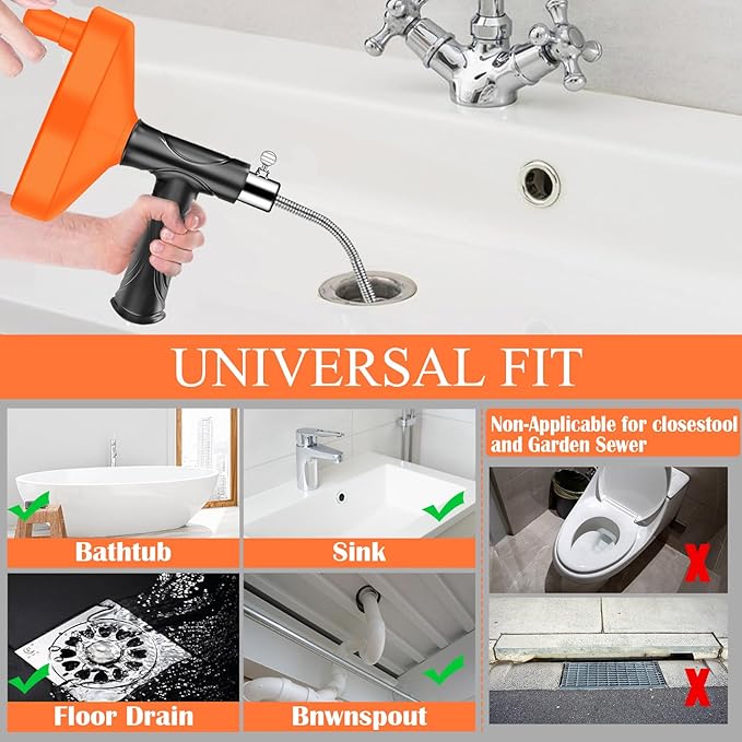 33 Ft Drain Snake Auger, Heavy Duty Plumbing Snake for Sink, Tub, and Shower, Clog Remover Drain Cleaner Tool with Gloves