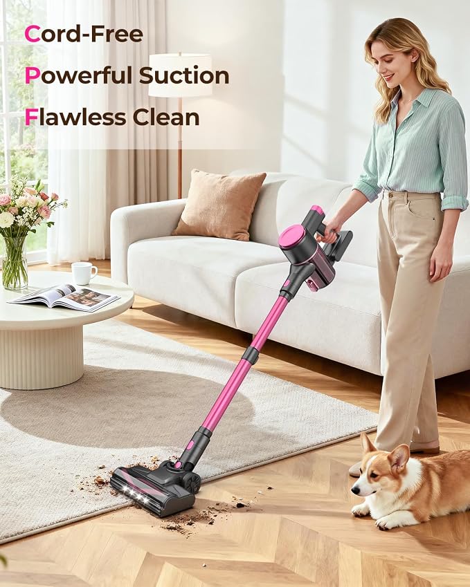 UML0 N8 Cordless Vacuum Cleaner, Lightweight Stick Vacuum with Powerful Suction, 2200mAh Battery, 40 Mins Runtime, Self-Standing, Rechargeable Vacuum Cleaners for Home Hardwood Floor Carpet Pet Hair