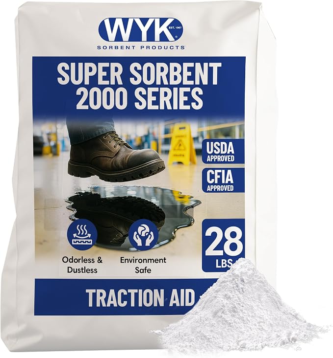 WYK 28lb Super Sorbent 2000 Series - Industrial Oil Absorbent Granules & Traction Agent for Spills, Leaks and Safety Maintenance - Fast-Acting Spill Absorber - BLUE Super Sorbent