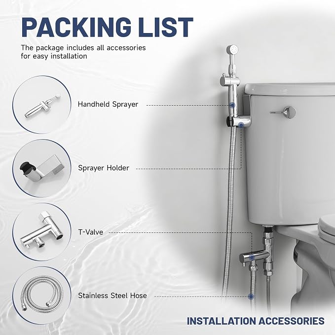 Chrome Handheld Bidet Sprayer Attachment for Toilet Adjustable Cloth Diaper Sprayer Bidets for Attachment Toilet with Interchangeable Spray Heads, Brass