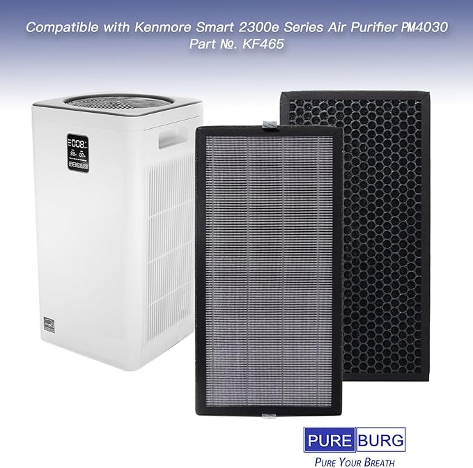 PUREBURG Replacecment Filter Compatible with Kenmore SMART 2300e Series PM4030 Air Purifier Part KF465, 2 Set (4 Filters) H13 HEPA Activated Carbon 3-Stage Filtration