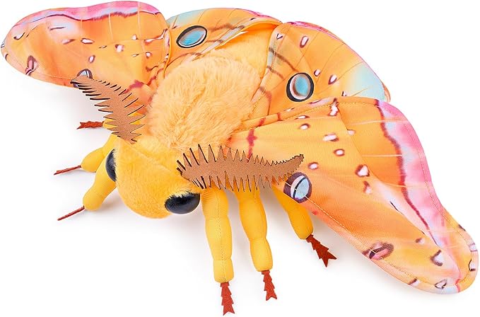 Moth Stuffed Animals Toy, Lifelike Yellow Moths Plush 11in, Realistic Soft Big Wing Plushies Figure Gift Collection for Kids