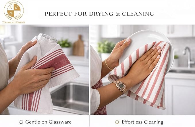 Pack of 6 Cotton Kitchen Towels Set, Dish Towels, Cleaning Rags, Kitchen Dish Cloths for Washing Dishes, Cotton Cleaning Cloths, Ultra Soft, Lightweight & Quick Dry, Slub Weave, 28" x 18" (Rust)