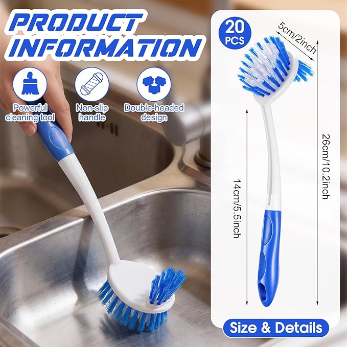 LemonRoad 20 Pcs Kitchen Scrub Brush Bulk with 2 Sided Stiff Bristles Dish Washing Scrubber Vegetable Brush Anti Slip Handle Washing Cleaning Dish Scrubber for Housekeeping Pots, Pans, Kitchen Sink