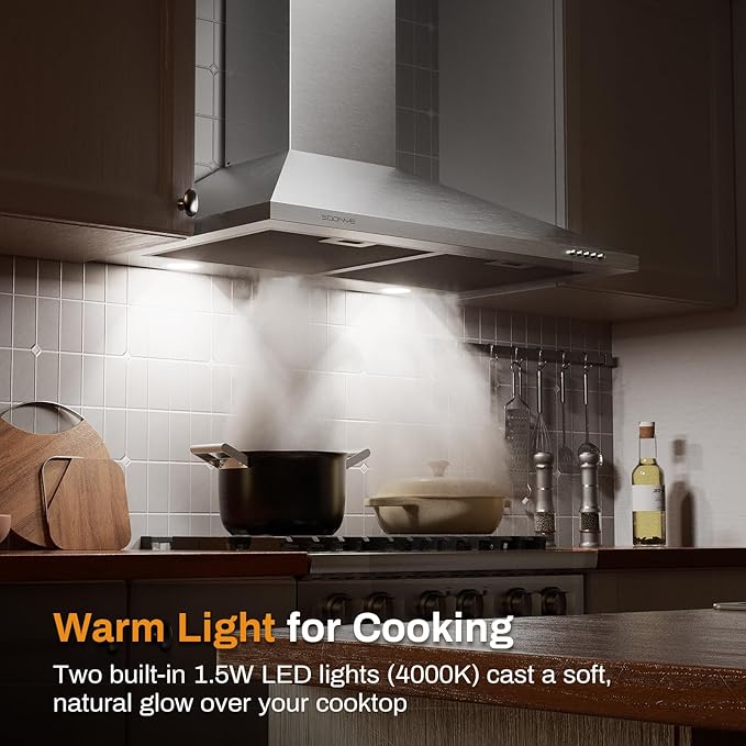 30 Inch Wall Mount Range Hood Stainless Steel Ducted/Ductless Convertible Kitchen Exhaust Hood with 450 CFM Motor, 3 Speed Fan, LED Lighting and Dishwasher Safe Filters