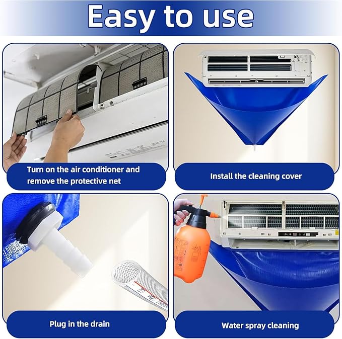 Air Conditioner Cleaning Cover,9PCS Mini Split Cleaning Kit Bag with 2L High Pressure Sprayer,Wall Mounted Waterproof Ac Cleaning Kit with Drainpipe and Support Plates,Fits Systems 27in - 39in(White)