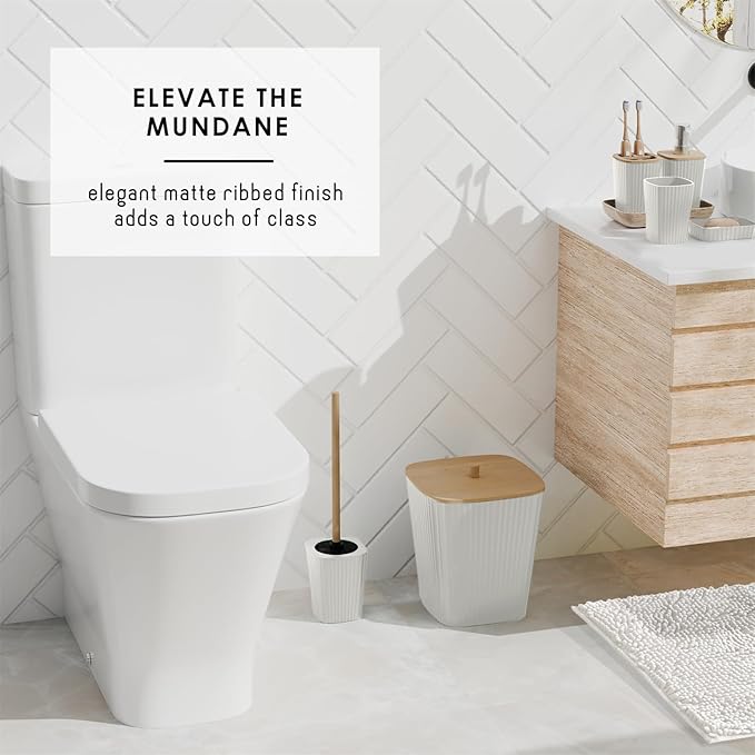 Clara Clark Bathroom Accessories Set - Bathroom Set, Bathroom Sets with Shower Curtain and Rugs, Shower Curtain Set with Bathroom Trash Can - White - 22PC