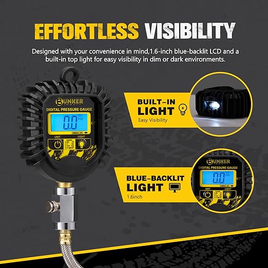 BUNKER INDUST 4 Tire Inflation Deflation System, Rapid High-Flow Air Up Down Kit with Digital Tire Pressure Gauge, 4 Wheels Off Road Tire Deflator Inflate-Up to 200" Wheelbase
