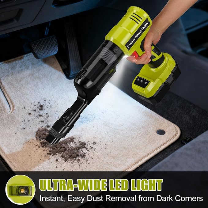 Cordless Vacuum Compatible with Ryobi 18V Battery, Handheld Electric Vacuum Cleaner with 105AW Powerful Suction, 3-Speed Car Vacuum for Home Pet Hair, Car (5 Filters, Battery Not Included)