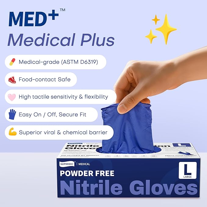 Supmedic Nitrile Exam Gloves, 4 Mil 1000 Ct, Powder-Free Latex-Free Cooking Food-Safe Disposable Medical Gloves, Blue Violet