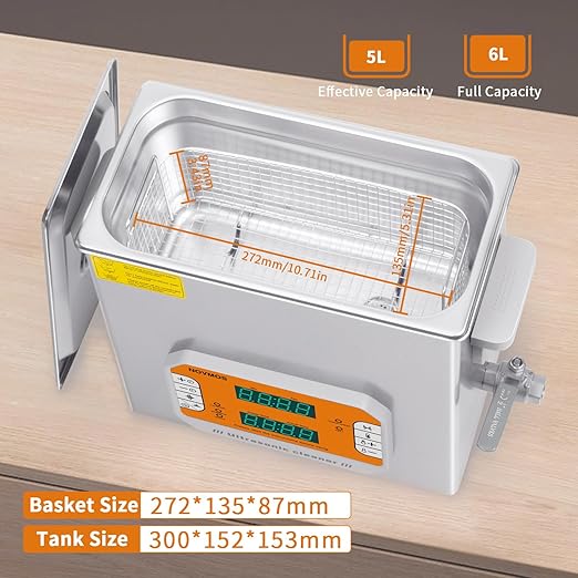 Ultrasonic Cleaner,6L 180W Touch Screen Control Ultrasonic Cleaning Machine with Timer&Heater,Sonic Cleaner for Carburetors,Parts,Chain Cleaning (Including Baskets)