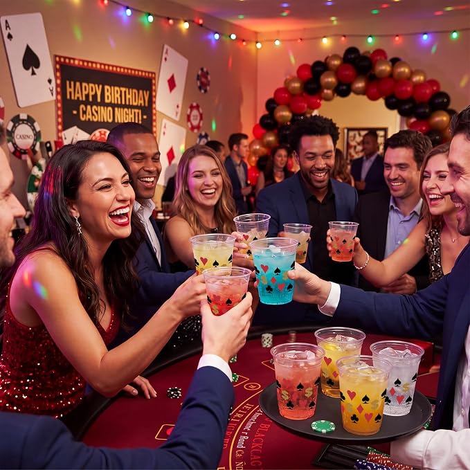 Uiifan 45 Pcs Casino Party Decorations Las Vegas Cups Casino Game Night Party Supplies 16 oz Poker Disposable Plastic Shot Cups for Hot Cold Drinking Office Home Dice Vegas Birthday Favors