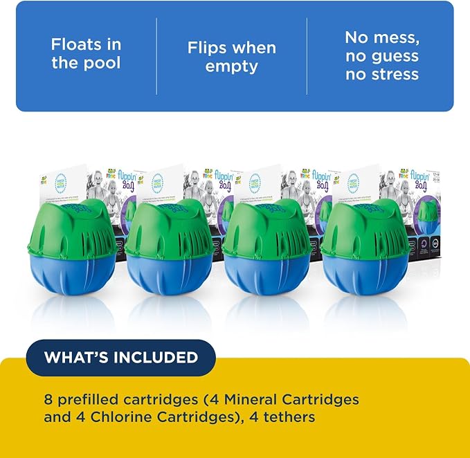 Flippin’ FROG Floating Sanitizer System for Pools 2,000 to 5,000 Gallons - Prefilled Floater with Sanitizing Minerals and Chlorine for Easy Pool Treatment & Maintenance - 4 Pack