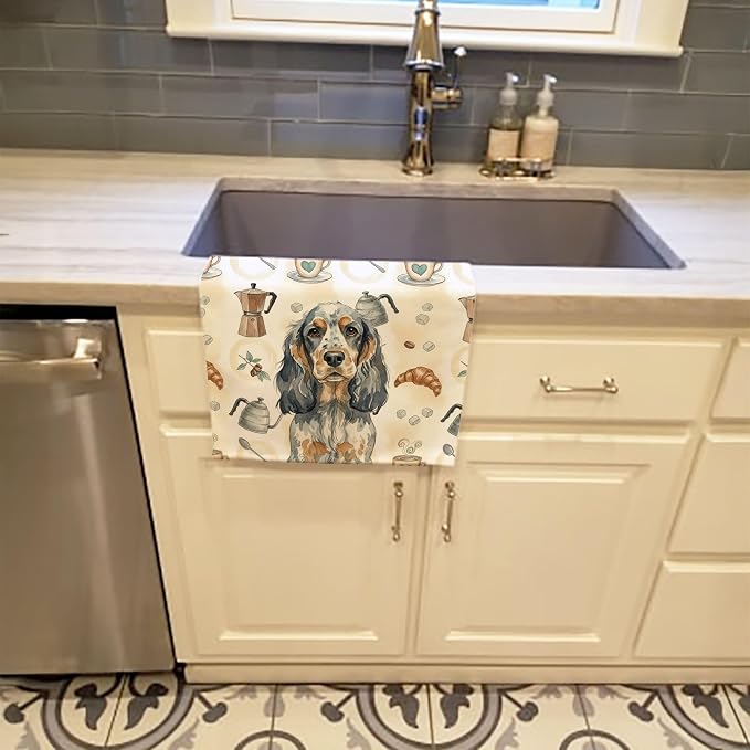Caroline's Treasures Blue Roan & Tan English Cocker Spaniel Coffee Bar Kitchen Towel Velour Plush Front and Cotton Loop Back Machine Washable