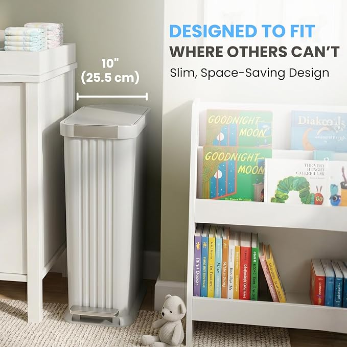 Patented 13 Gallon Step Diaper Pail, Fits Kitchen Bags, Odor Filter, 50L Baby Trash Can, 135 Diaper Capacity, No Refills Needed, for Nursery Diapers & Adult Incontinence Underwear, Matte Light Gray
