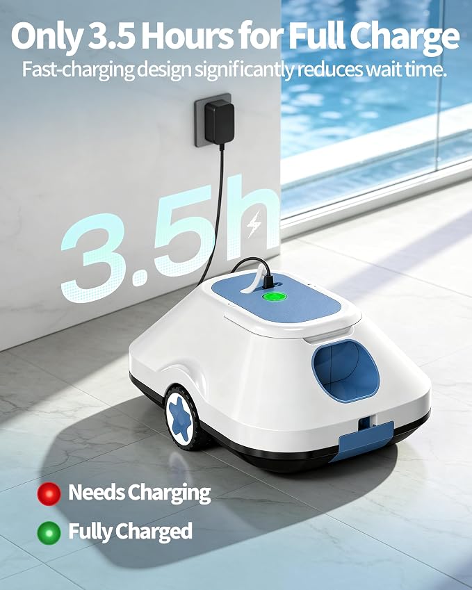 Robotic Pool Cleaner,Cordless Automatic Pool Cleaner with 210Mins Runtime,Pool Vacuum for Above Ground & Inground Pools,Easy Retrieve,Smart Planning,Coverage up to 2200 Sq.Ft,Light Navy