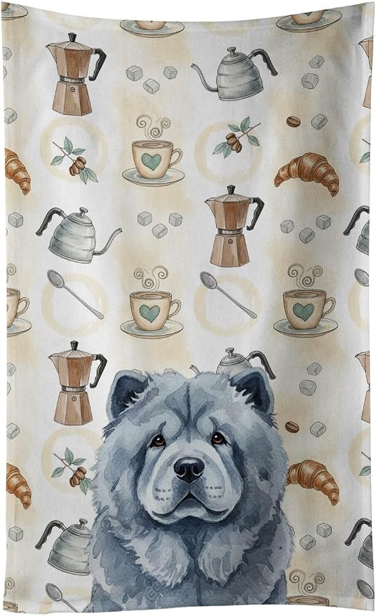Caroline's Treasures Blue Chow Chow Coffee Bar Kitchen Towel Velour Plush Front and Cotton Loop Back Machine Washable