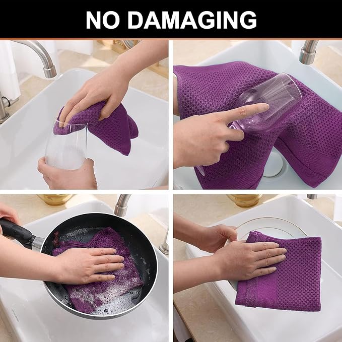 Homaxy Kitchen Towels and Dishcloths Set, 12 x 12 and 13 x 28 Inches, Set of 10 100% Cotton Waffle Weave Kitchen Towels, Super Soft and Absorbent Dish Cloths, Purple