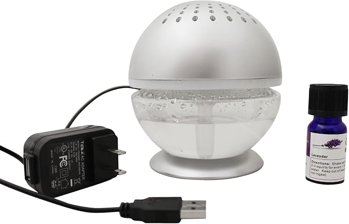 2 Units EcoGecko Little Squirt Glowing Water, Air Revitalizer, Air Freshener, Room Aromatizer, Aroma and Essential Oil Diffuser with 10ML Lavender Oil, Silver