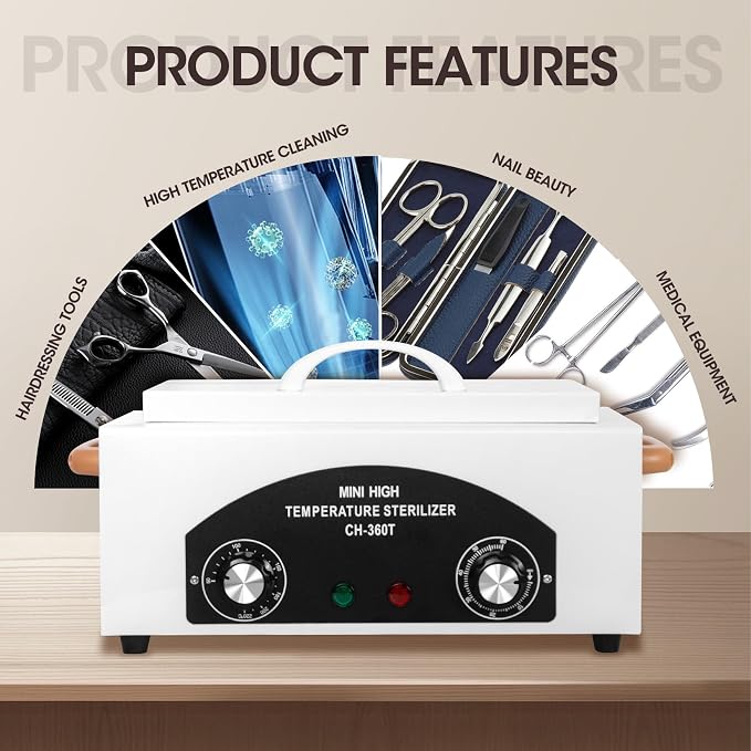 Autoclave Cleaner Machine 2L 110V/300W High Temperature Metal Cleaning Machine Box with Adjustable Temperature & Time Professional Dry Heat Cabinet Nail Tool Cleaner for Lab Home Salon