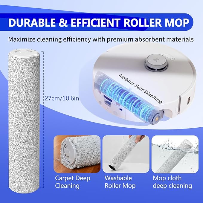 27 Pcs Qrevo Curv 2 Replacement Accessories Compatible with Qrevo Curv 2 Flow Robot Vacuum, 1 Set Mainbrush, 1 Roller Mop, 6 Scent Tablets, 4 HEPA Filters, 6 Dust Bags, 6 Side Brushes