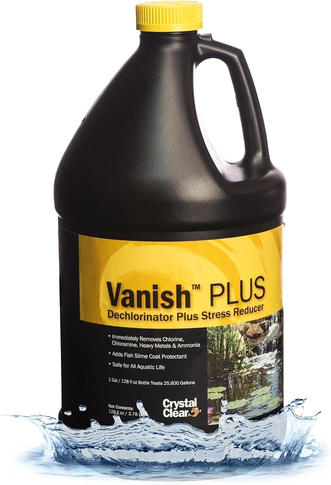 CrystalClear Vanish Plus Small Pond & Water Garden Dechlorinator, 1 Gallon | Removes heavy metal, ammonia, chlorine & chloramine for safer water in ponds and water gardens