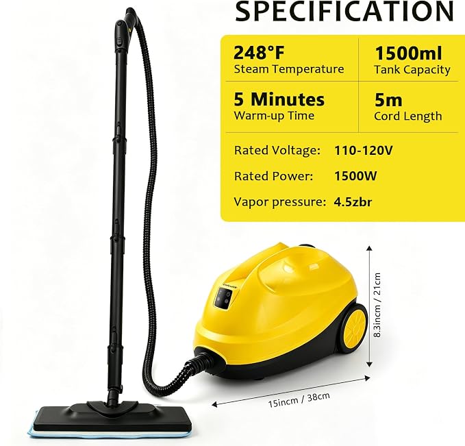 Steam Cleaner, Steamer Mop Cleaning For Home With 20 Accessories | High Temperature 248°F 120°C, Safety Lock, Floor, Window, Oven, Grout, Sealed Tile, Upholstered Furniture, Kitchen, Bathroom