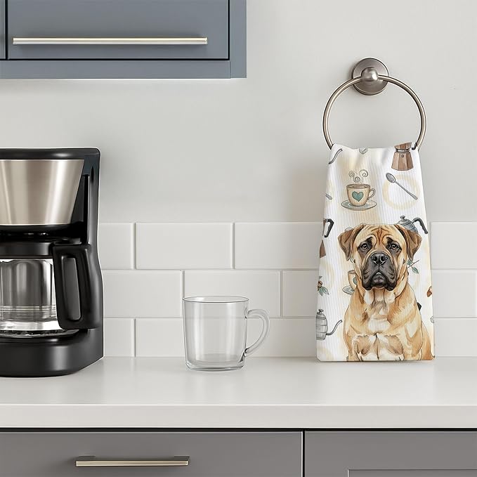 Caroline's Treasures Bullmastiff Coffee Bar Kitchen Towel Velour Plush Front and Cotton Loop Back Machine Washable