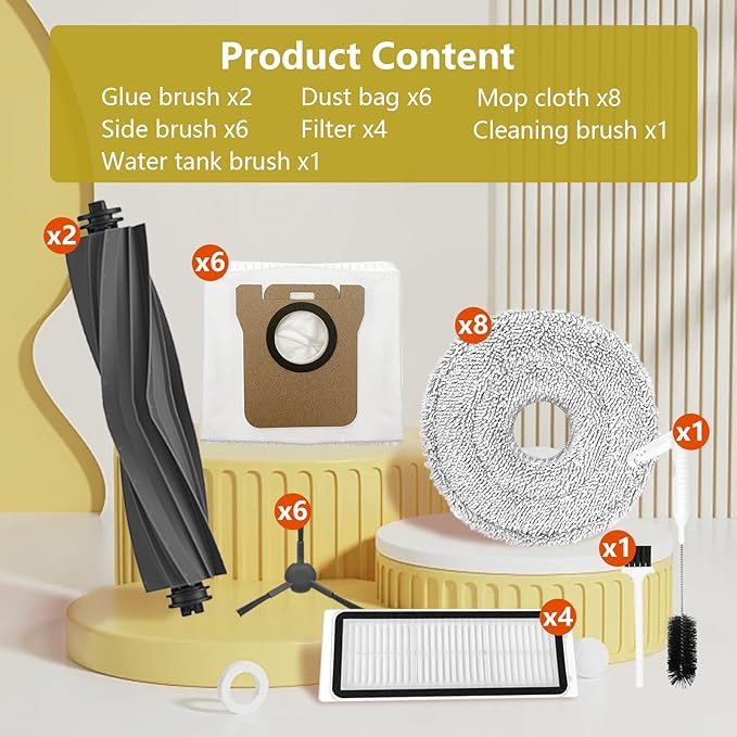 L20 Ultra/L20 Ultra Complete/L30 Ultra/L30 Ultra Complete Replacement Parts for Dreame Vacuum Cleaner, Accessory Kit: 2 Main Brushes, 6 Side Brushes, 4 HEPA Filters, 6 Dust Bags, 8 Wipes-Yivy 28PCS