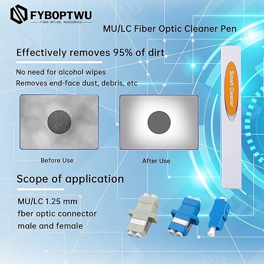 2 pc Fiber Optic Cleaner Pen for LC/MU 1.25mm Connector, Over 800 Cleans, Purple, Extendable Tip
