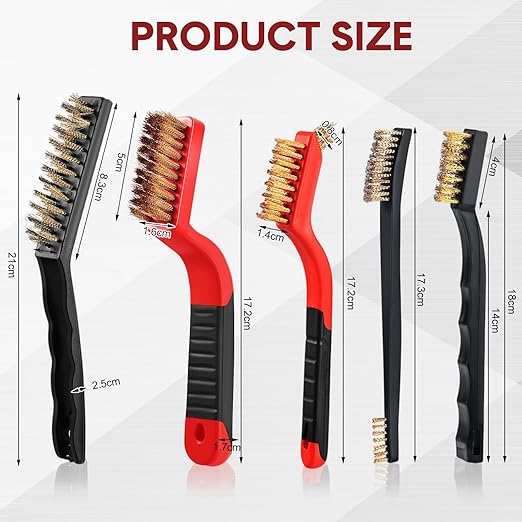 Sumind 30 Pcs Wire Cleaning Brush Set Nylon/ Stainless Steel/ Brass Metal Brush with Curved Handle Grip Paint Remover for Cleaning Rust Grout Cleaner (Brass)