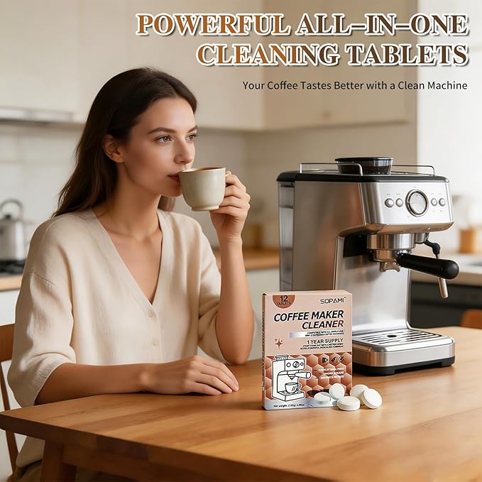 SOPAMI Coffee Maker Cleaner Tablets-24 count, Kitchen Coffee Machine Descaler Cleaning for Coffee Pot,Drip and Espresso Machine Cleaning Oil Remover