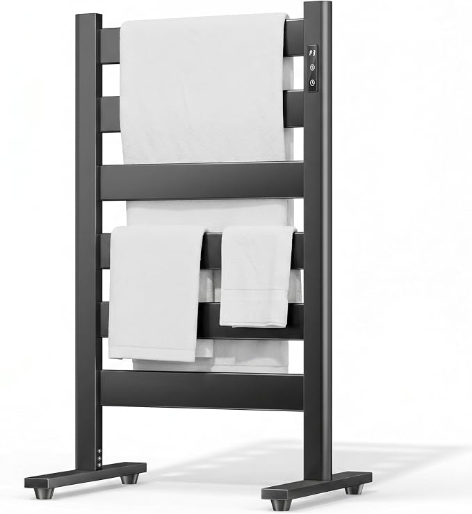 Heated Towel Rack – Rapid PTC Heating, LED Timer Control, High Temp & Large Capacity – 6 Bars Premium Freestanding Bathroom Towel Warmer,Matte Black