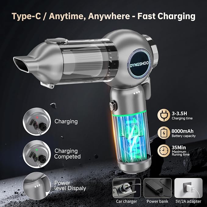 Handheld Car Vacuum Portable Cordless（Equipped with a one-Touch Window Breaker and Seatbelt Cutter ） Handheld Cordless Vacuum with 25000Pa Ultra-Strong Suction,for Car, Office Desk,Keyboards，Pet Hair
