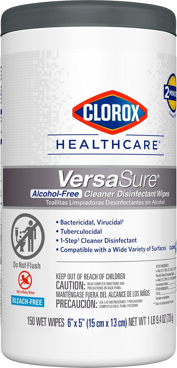 Clorox Healthcare VersaSure Cleaner Disinfectant Wipes, 6" x 5", 150 Count Canister, Pack of 6 (Package May Vary)