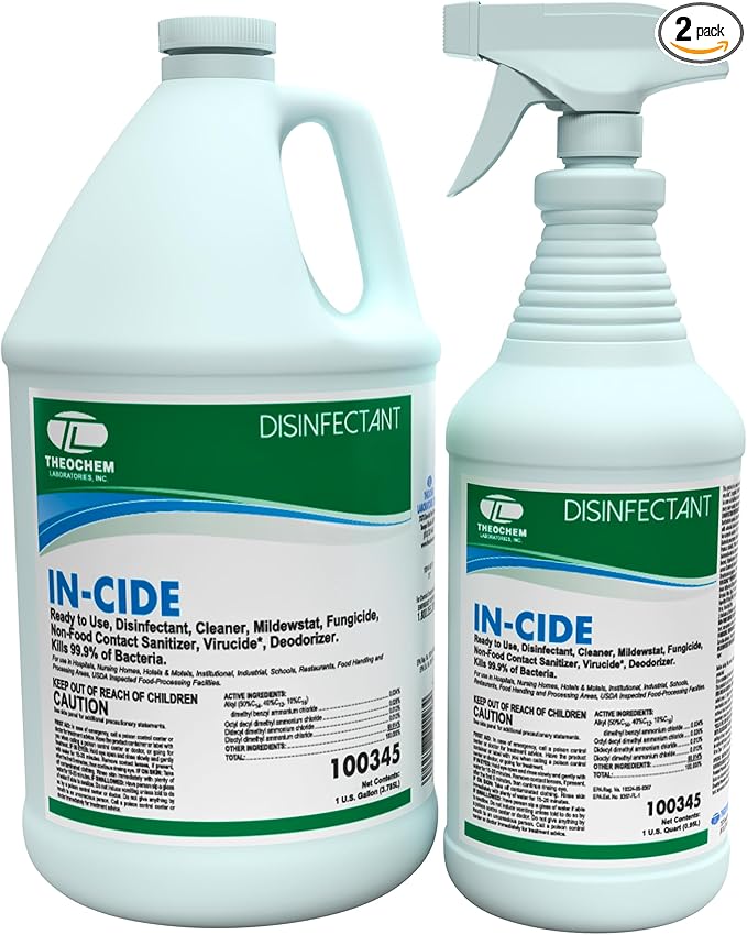 In-Cide Hospital Grade Disinfectant Spray - EPA Registered Cleaner Kills 99.9% MRSA, H1N1- Medical Grade for Home Office Clinic - Fresh Scent - 1 Gallon + 32oz Bundle