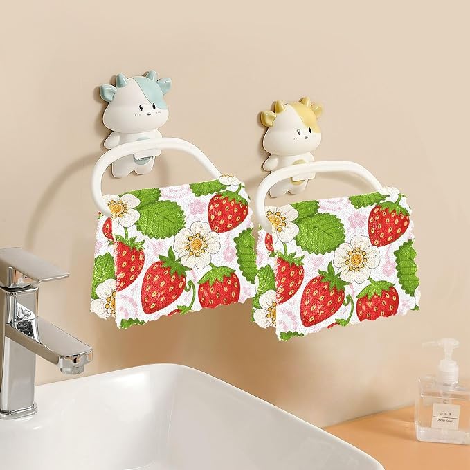 JIPONI 6 Pack Kitchen Dishcloth, Strawberry Daisy Absorbent Dish Towels Reusable Soft Cleaning Cloths 11 x 11 inch