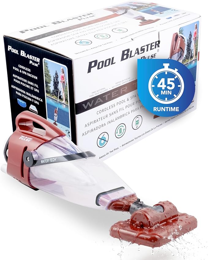 POOL BLASTER Pulse Cordless Pool Vacuum for Above Ground Pool - American-Engineered Hoseless Vac with XL Debris Chamber & 45" Pole - Rechargeable Cleaner with 7.5" Head & 45 Min Runtime