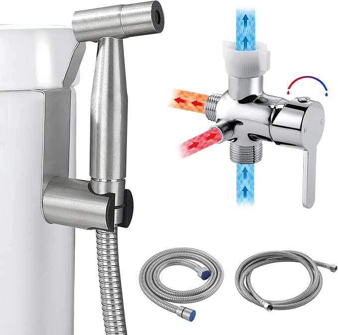 Hot and Cold Handheld Bidet Sprayer for Toilet, Warm Water Bidet with Adjustable Pressure, Non-Electric Temperature Control for Feminine Wash, Cloth Diaper for Baby Wash (Brushed Nickel)