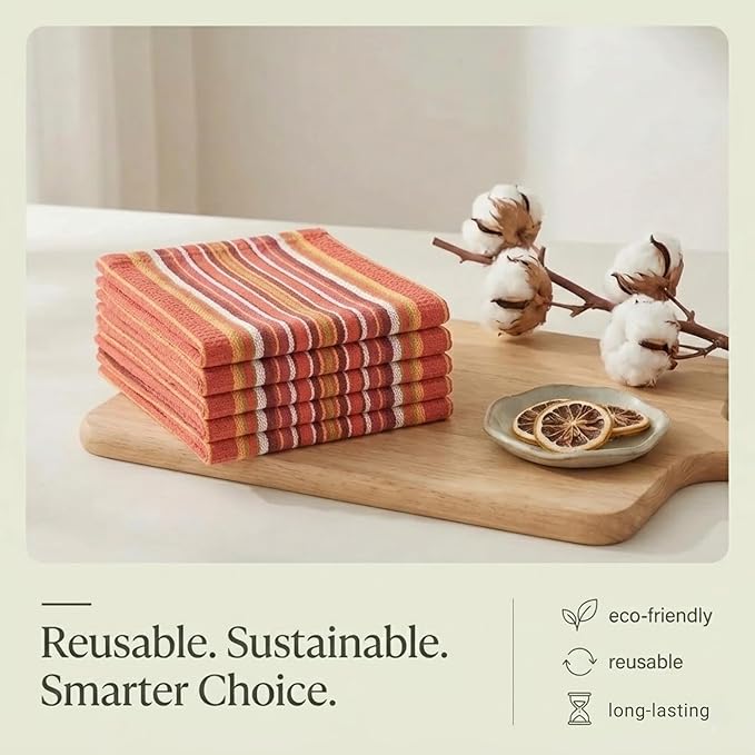 Urban Villa Kitchen Towels 100% Cotton Dish Towels for Kitchen(Set of 6) 20”x30” Dish Cloths Highly Absorbent Kitchen Linen Set with Hanging Loop Perfect for Drying Dishes Cleaning Hand Towels - Rust