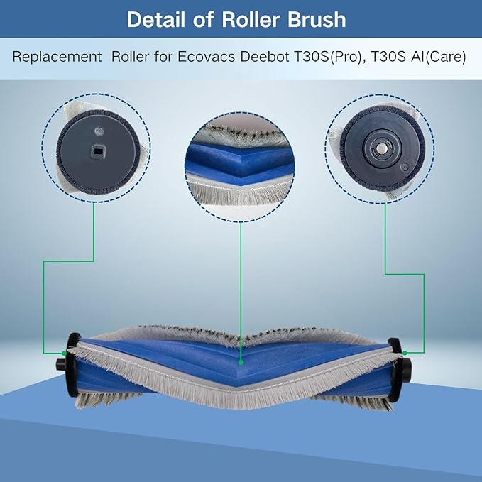 Replacement Accessories Parts Kit Compatible with Ecovacs Deebot T30S(Pro), T30S AI(Care)| Includes 8 Dust Bags, 8 Mop Pads, 6 Filters, 6 Side Brushes, 2 Main Brushes
