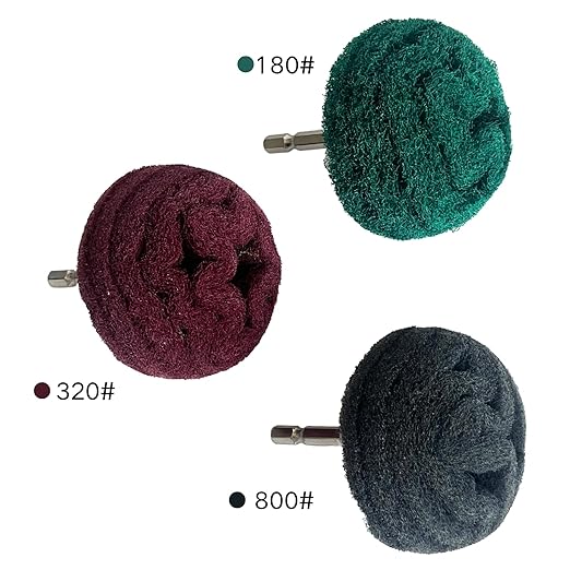 6PCS Non Woven Abrasive Buffing Polishing Wheel Drill Attachment Set,Scouring Pads Power Scrubber Cleaning Kit, Power-Operated Abrasive Wheels Red Green Gray 1/4” Hex Shank 320# 180# 800#