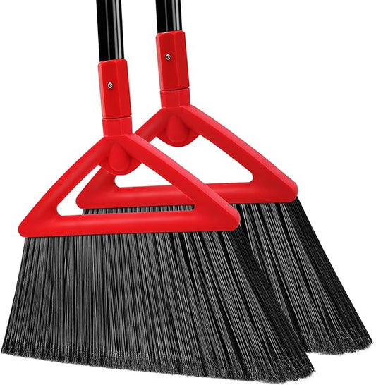 Heavy Duty Broom Outdoor and Indoor, 2 Pack Upgraded Commercial Angle Brooms, Perfect Red Broom of House, Kitchen, Garage, Courtyard